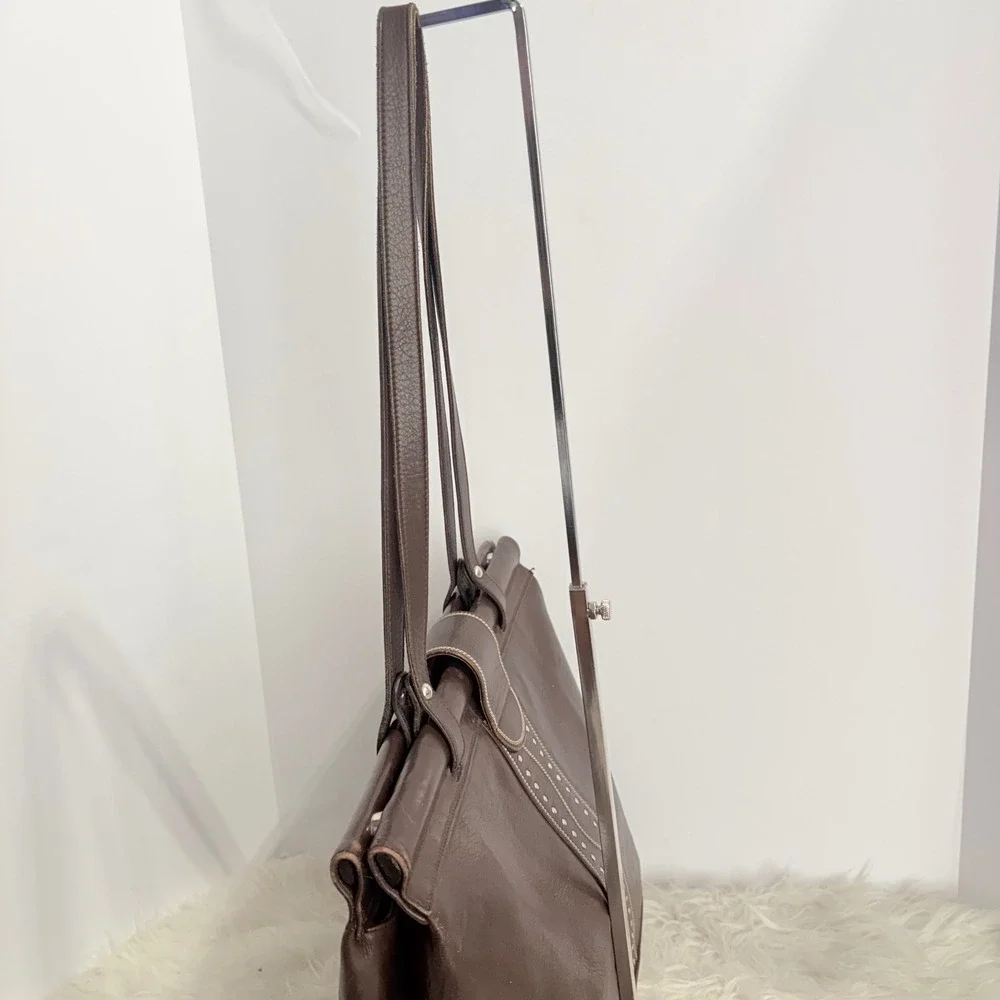 Vintage Kathi Kilburn Brown Leather Studded Tote Bag Handcrafted in Spain RARE